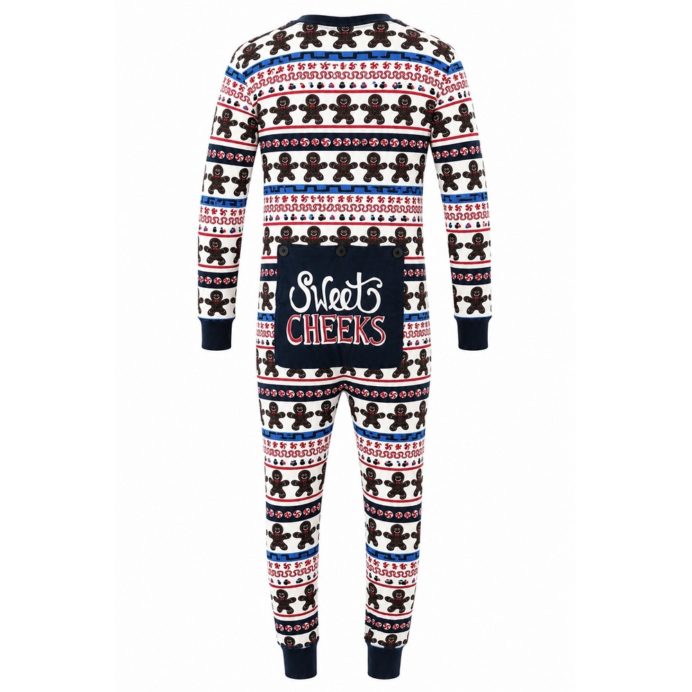 Lazy One Gingerbread Sweet Cheeks Long John Pajamas Adult XL One Piece Cozy